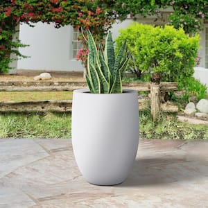 22 in. H Solid White Tall Concrete planter, Modern Decorative Pot with Drainage Hole for Outdoor