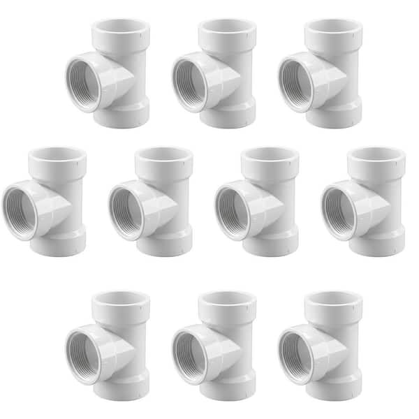 3 in. Rigid PVC DWV Flush Cleanout Tee, Hub x Hub x FPT White Drain, Waste & Vent Fitting with Cleanout Access, (10 Pk)