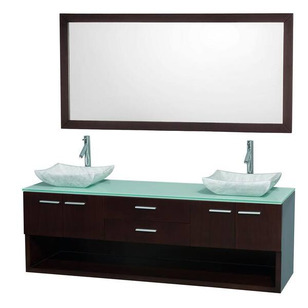 Wyndham Collection Andrea 72 in. Double Vanity in Espresso with Glass Vanity Top in Aqua and Sink-DISCONTINUED