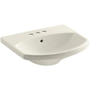 Cimarron 22-3/4 in. Vitreous China Pedestal Sink Basin in Biscuit with Overflow Drain