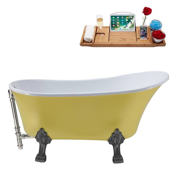 Streamline 63 in. Acrylic Clawfoot Non-Whirlpool Bathtub in Matte Yellow With Brushed Gun Metal Clawfeet And Brushed Nickel Drain