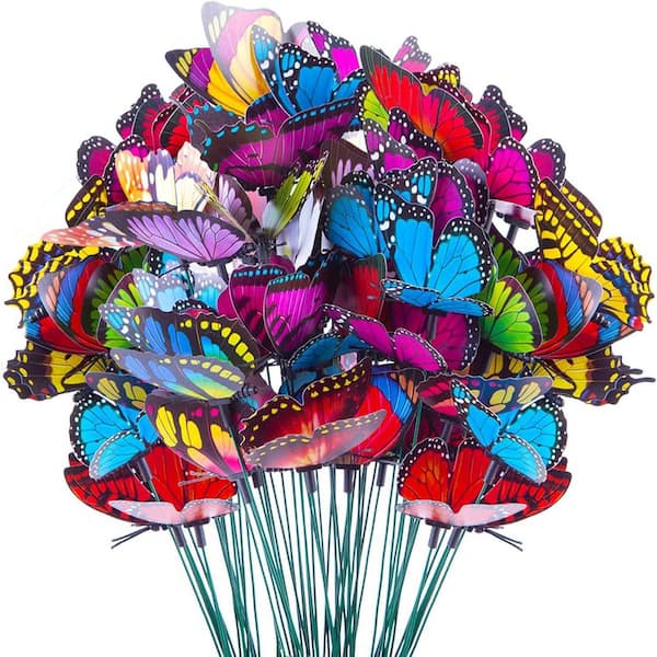 50-Piece Butterfly Garden Decorations, 11.5 in. Plastic Butterfly Stakes Ornaments Artificial Butterflies