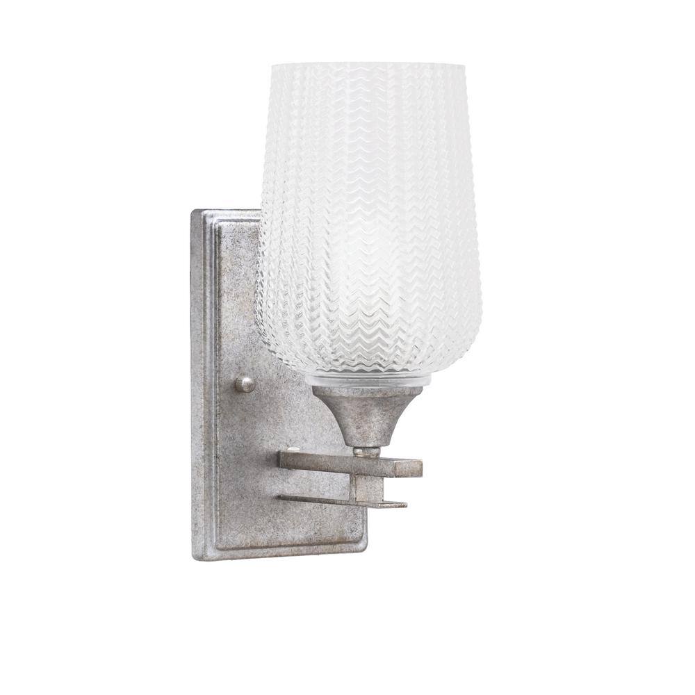 Ontario 1-Light Aged Silver 5 in. Wall Sconce with Clear Textured Glass Sha