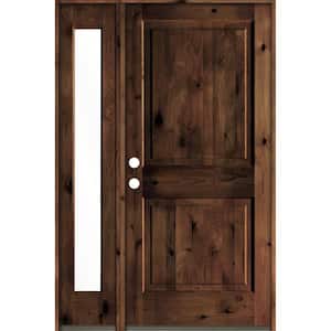 50 in. x 80 in. Rustic knotty alder Right-Hand/Inswing Clear Glass Red Mahogany Stain Wood Prehung Front Door w/Sidelite