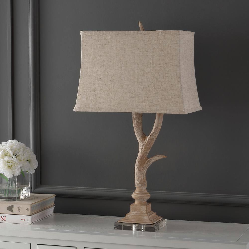 Beige Faux Antler Resin Table Lamp with Linen Shade