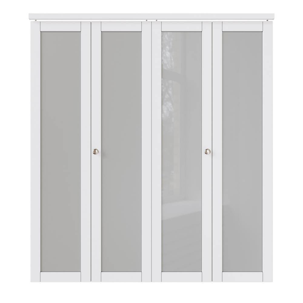 72 in. x 80 in. White Finished Bi-Fold Door with Frosted Glass