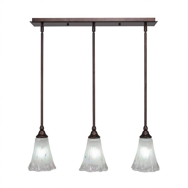 Unbranded Livingston 100-Watt 3 Light Bronze, Linear Pendant Light with 5.5 in. Frosted Crystal Glass Shades No Bulbs Included