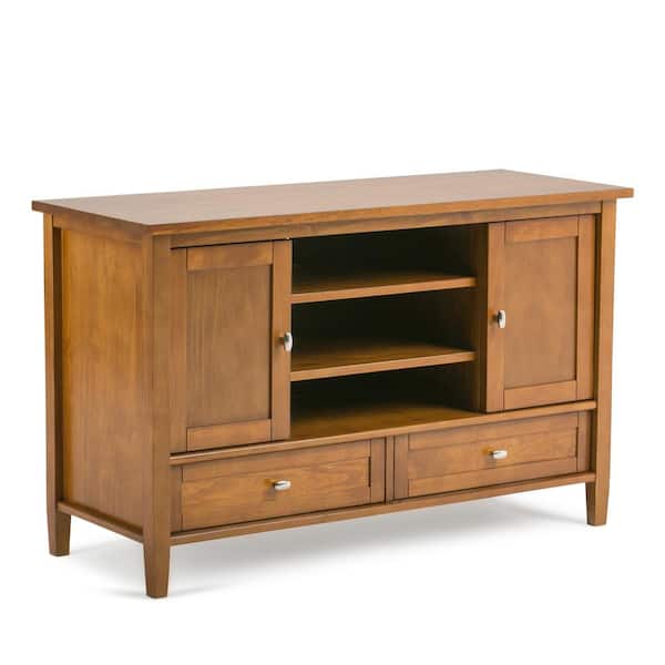 Simpli Home Warm Shaker Solid Wood 47 in. Wide Rustic TV Media Stand in Honey Brown for TVs Upto 50 in.