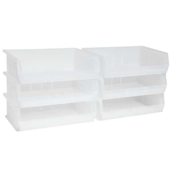 Plastic Stackable Storage Bins, 10-7/8 in. x 16-1/2 in. x 5 in, Clear, 6-pack