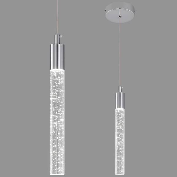 Home Lighting 6W 1-Light Chrome Modern Dimmable Integrated LED Mini Crystal Pendant Light For Ktichen, 1Pack