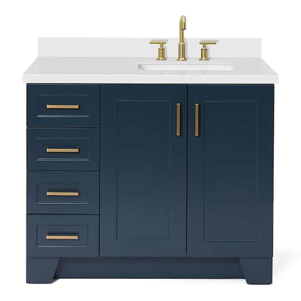 Taylor 42 in. Single Sink Freestanding Bathroom Vanity in Midnight Blue with Pure White Quartz Top