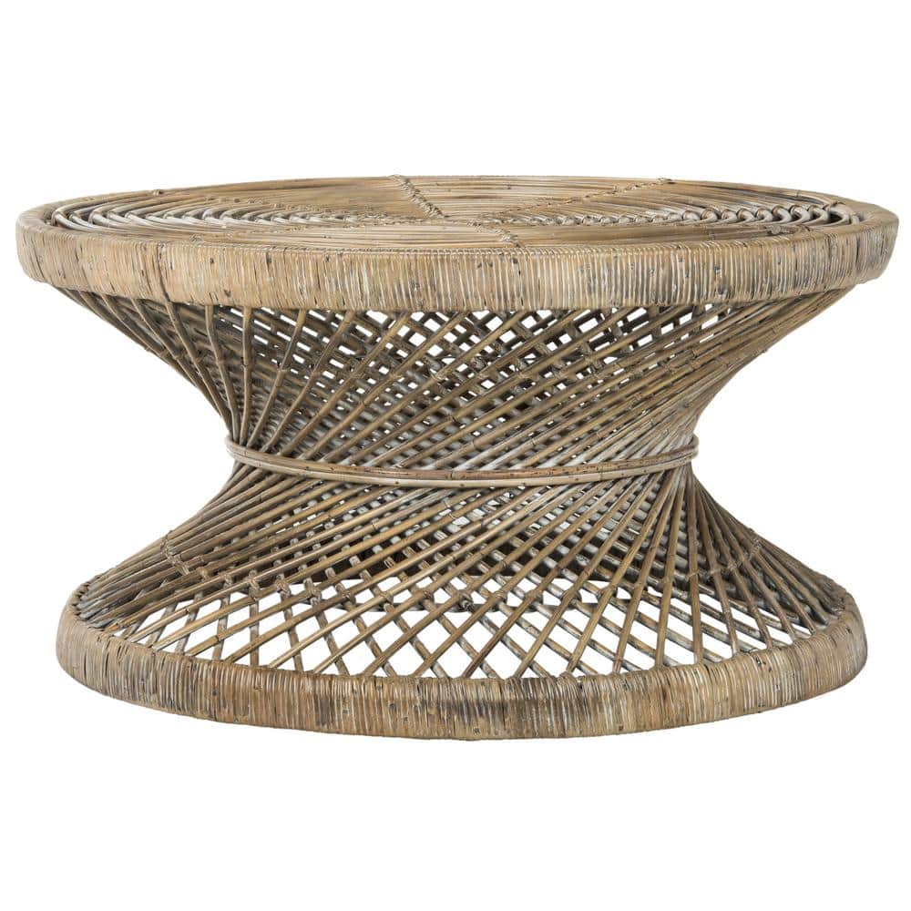 Transitional Grey Round Wicker Coffee Table