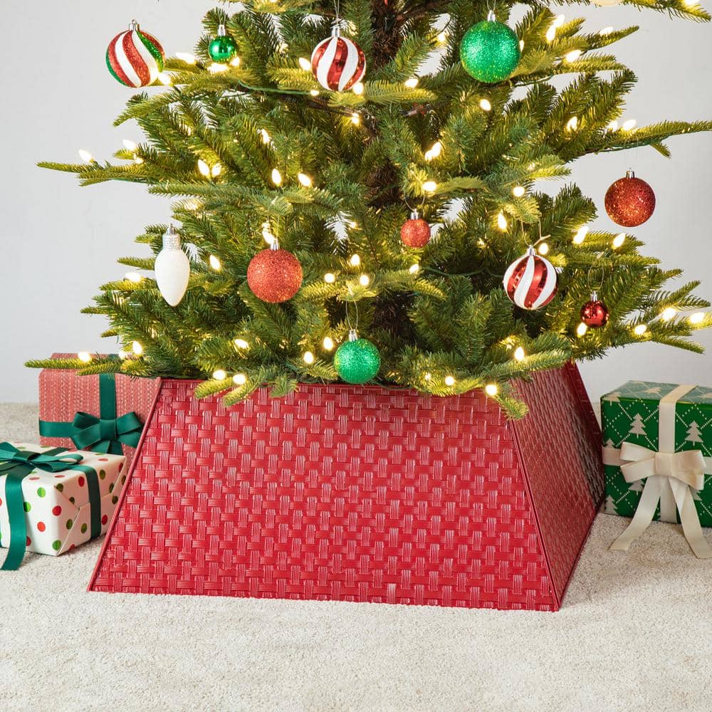 Red Metal Weave Trapezoid Christmas Tree Collar Set