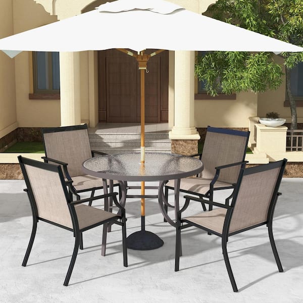 Liviza 4-Pieces Metal Frame Patio Dining Chairs, with Armrests and Brown Breathable Sling Seat