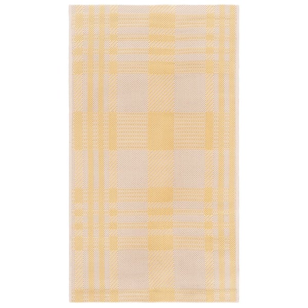 Courtyard Gold/Beige 2 ft. x 4 ft. Plaid Indoor/Outdoor Area Rug