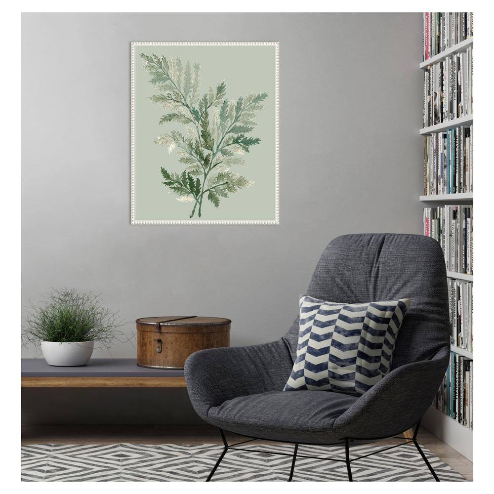 Tonal Green Ferns Beaded Framed Canvas Wall Art