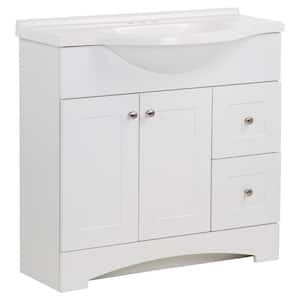 Del Mar 36 in. W x 19 in. D x 37 in. H Single Sink Freestanding Bath Vanity in White with White Cultured Marble Top