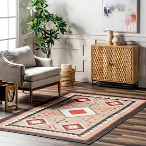 Grace Southwestern Machine Washable Brown 7 ft. x 9 ft. Area Rug