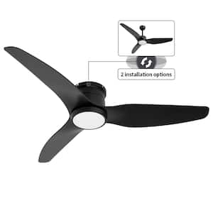 52 in. LED Indoor Outdoor Black ABS Finish Ceiling Fan with 1-Light and Remote Control