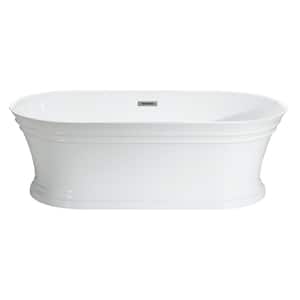 Coli 67 in. x 31-3/4 in. Acrylic Pedestal Soaking Bathtub with Center Drain in White with Brushed Nickel