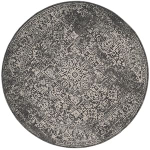 Evoke Gray/Ivory Doormat 3 ft. x 3 ft. Round Border Medallion Distressed Area Rug