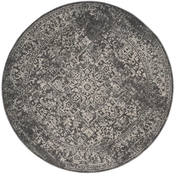 SAFAVIEH Evoke Gray/Ivory Doormat 3 ft. x 3 ft. Round Border Medallion Distressed Area Rug