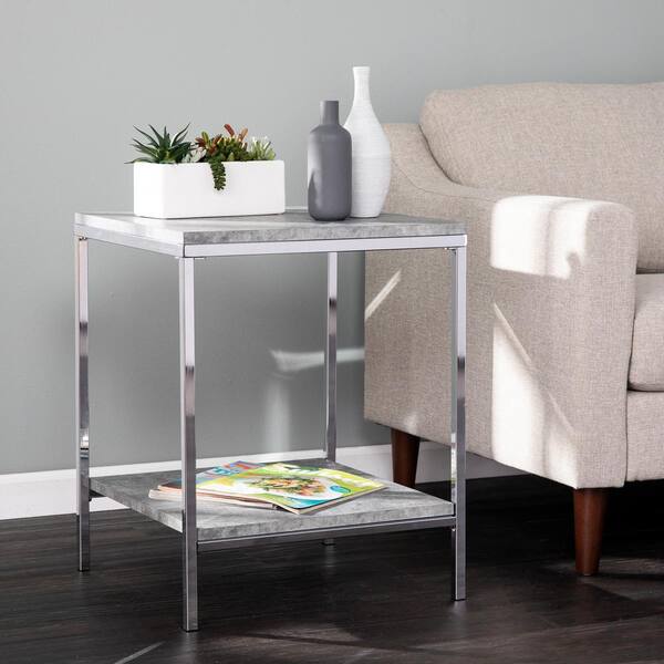 Southern Enterprises Kimmit Chrome with Gray Faux Concrete End Table