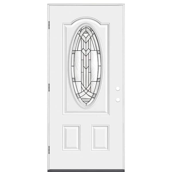 Masonite 36 in. x 80 in. Chatham 3/4 Oval Lite Right-Hand Outswing Primed Steel Prehung Front Exterior Door No Brickmold
