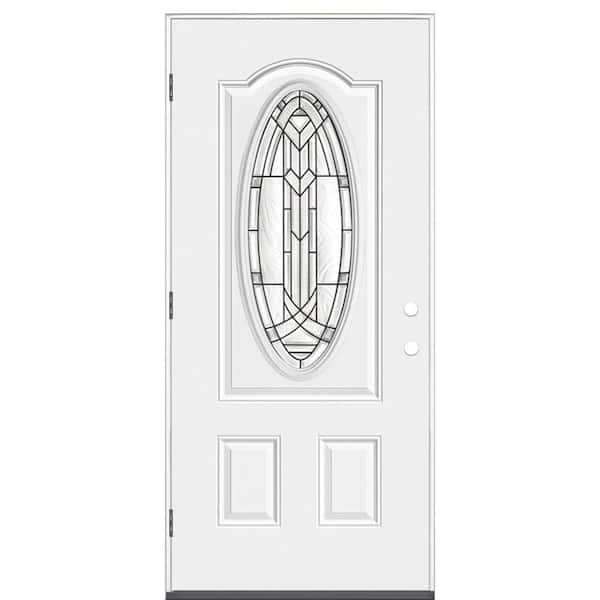 Masonite 36 in. x 80 in. Chatham 3/4 Oval-Lite Right-Hand Outswing Primed Steel Prehung Front Exterior Door