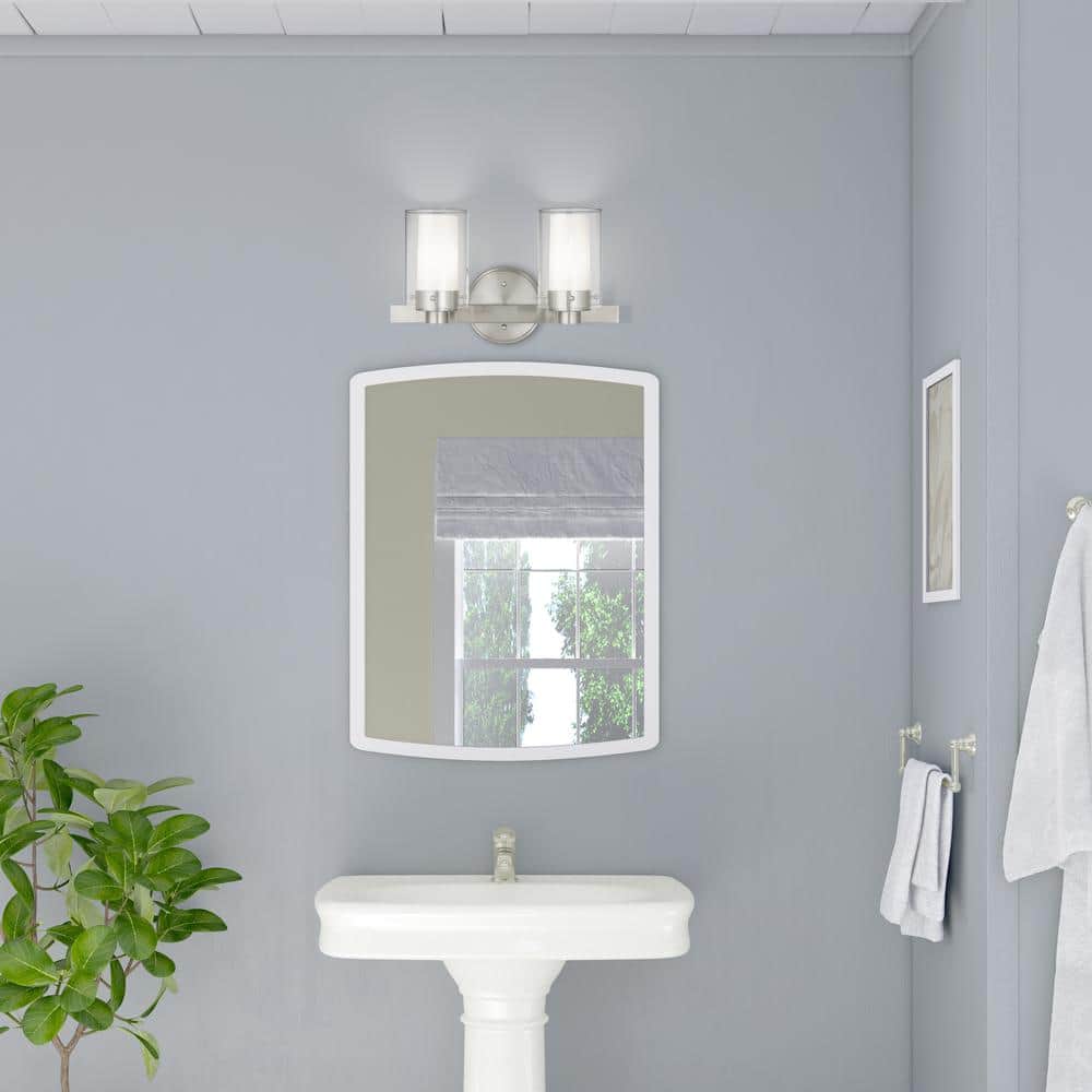 Sleek Manhattan Brushed Nickel 2-Light Vanity with Double-Glass