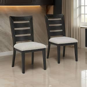 Black and Gray Polyester Wooden Frame Dining Chair (Set of 2)