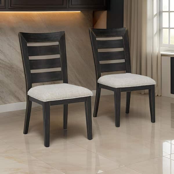 Benjara Black and Gray Polyester Wooden Frame Dining Chair (Set of 2)