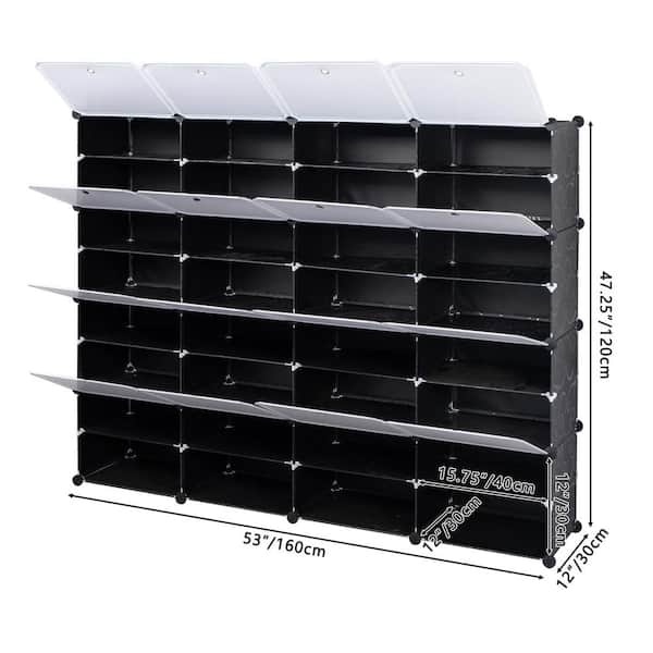 Winado Waterproof 63 in. H x 11.81 in. W 32-Pair Black Fabric Shoe Rack with Dustproof Cover