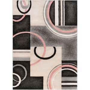 Good Vibes Belle Modern Abstract Geometric Blush Pink 5 ft. 3 in. x 7 ft. 3 in. 3D Textured Area Rug
