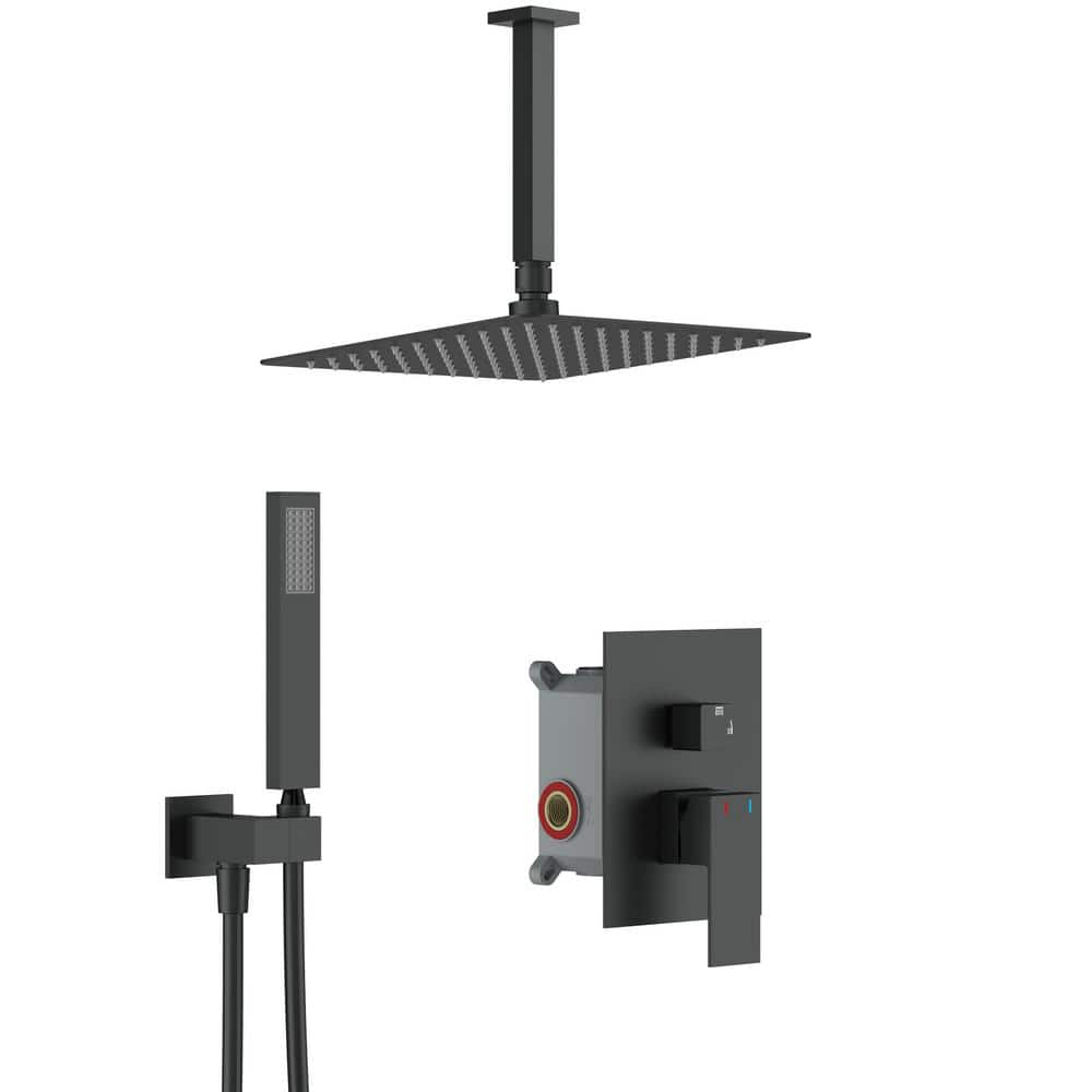 2-Spray Patterns with 2.0 GPM 12 in. Wall Mount Dual Shower Head Hand Shower Faucet in Matte Black (Valve Included) price history on PriceWatchPro
