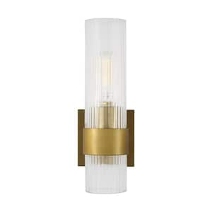 Geneva 4.5 in. W x 12.625 in. H 1-Light Burnished Brass Mid-Century Modern Wall Sconce with Clear Fluted Glass Shade