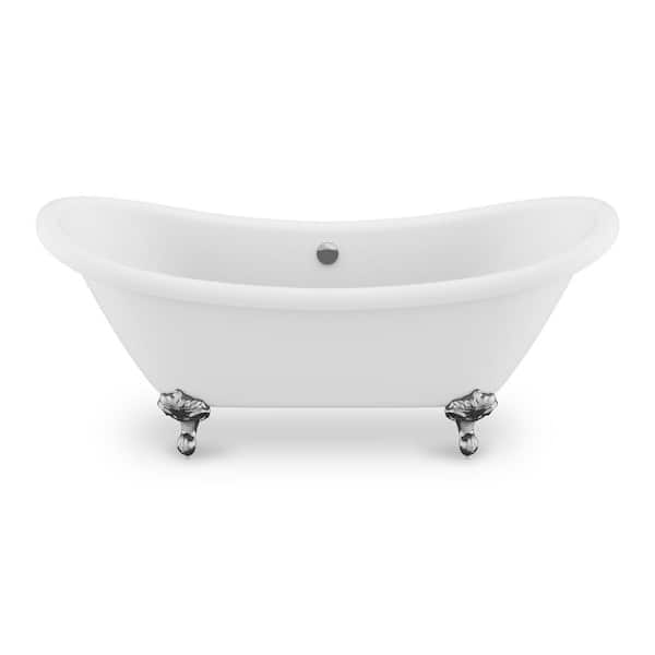 ANZZI Falco Series 70 in. x 29 in. Soaking Freestanding Bathtub with Center Drain in Glossy White with Polished Chrome Feet