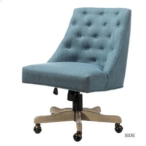 Jovita Blue Button-Tufted Upholstered 17.5 in.-21.5 in. Adjustable Height Swivel Task Chair with Solid Wood