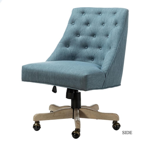 JAYDEN CREATION Jovita Blue Button-Tufted Upholstered 17.5 in.-21.5 in. Adjustable Height Swivel Task Chair with Solid Wood