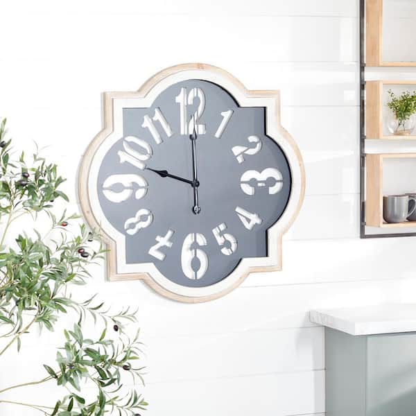 32 in. x 32 in. Black Metal Quatrefoil Wall Clock