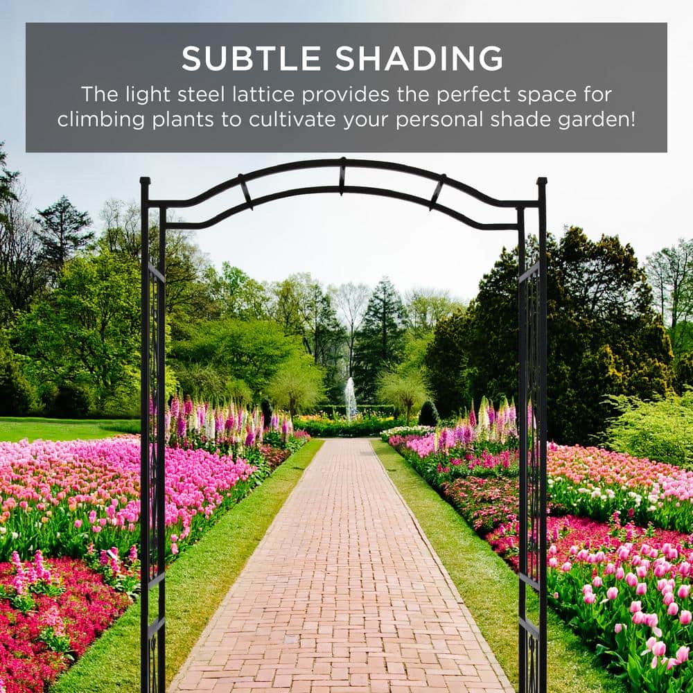 Black Steel Garden Arch Arbor with Wire Lattice for Climbing Plants
