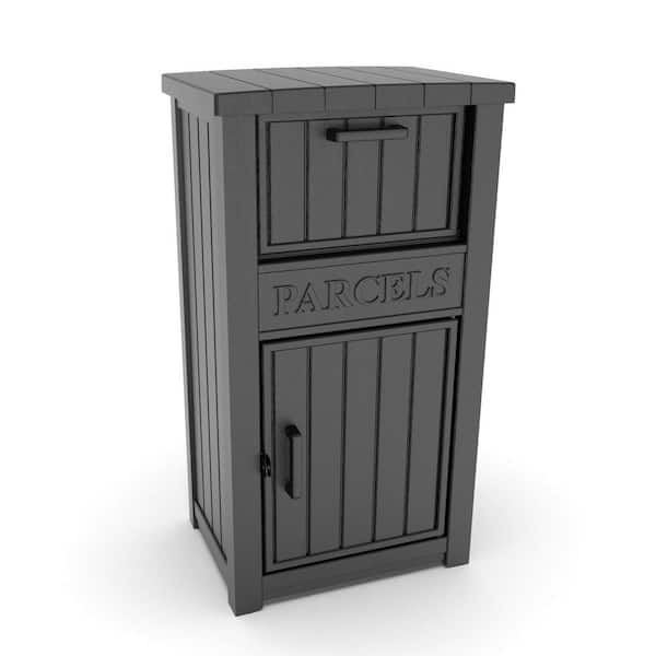 Black 48 Gal. Weatherproof Lockable Resin Package Delivery Box, Large Anti-Theft Deck Box for Porch Curbside Entryways