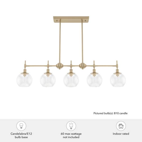 Hunter - Xidane 5-Light Alturas Gold Billiard Chandelier With Clear Glass Shades