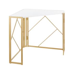 Folia 43 in. White Corner Desk in Gold Metal and Wood