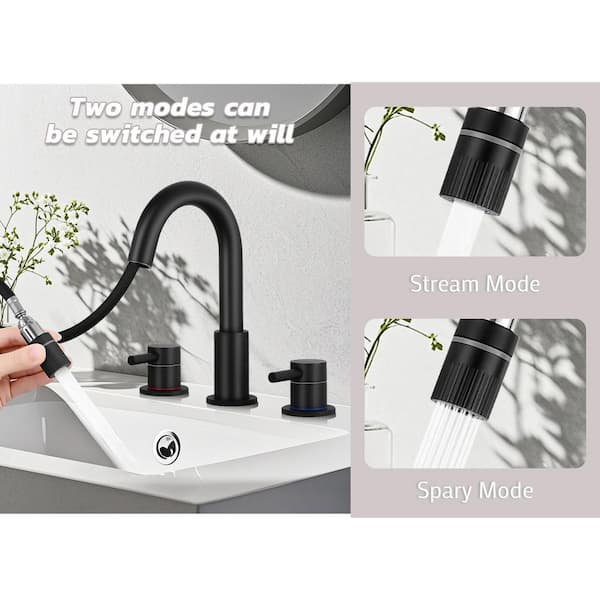 Double handle 8 in. Widespread Bathroom Faucet 3 Hole Bathroom Sink Faucet in Matte Black