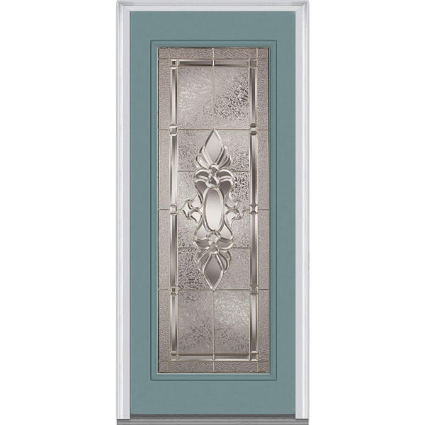 MMI Door 36 in. x 80 in. Heirloom Master Right-Hand Full Lite Decorative Classic Painted Fiberglass Smooth Prehung Front Door