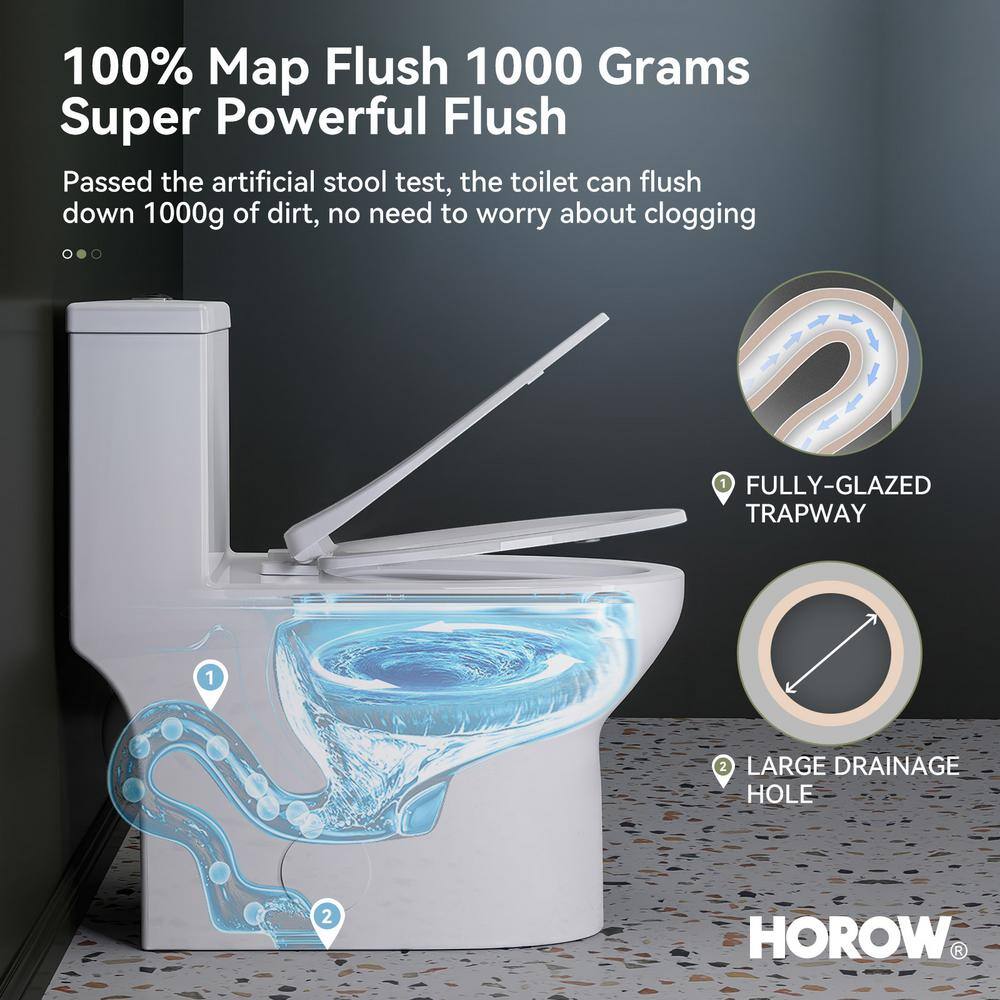 White Ceramic Dual Flush Elongated One-Piece Toilet