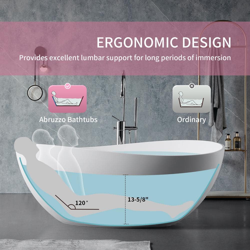 63'' White Acrylic Freestanding Soaking Bathtub