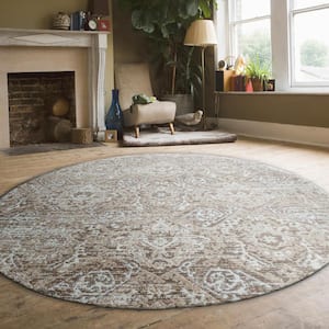 Beige 5 ft. Round Livigno 1244 Transitional Abstract Area Rug