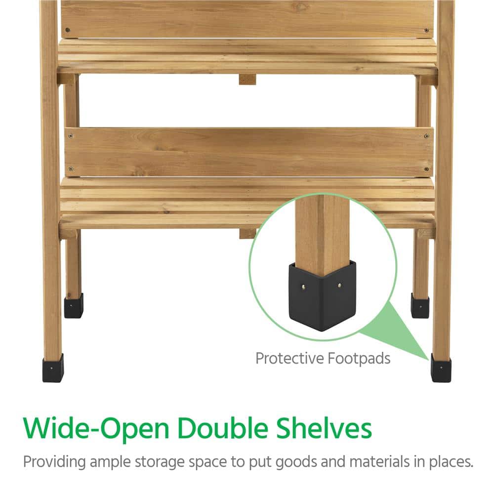 Natural Wood Outdoor Potting Bench with Storage Shelves